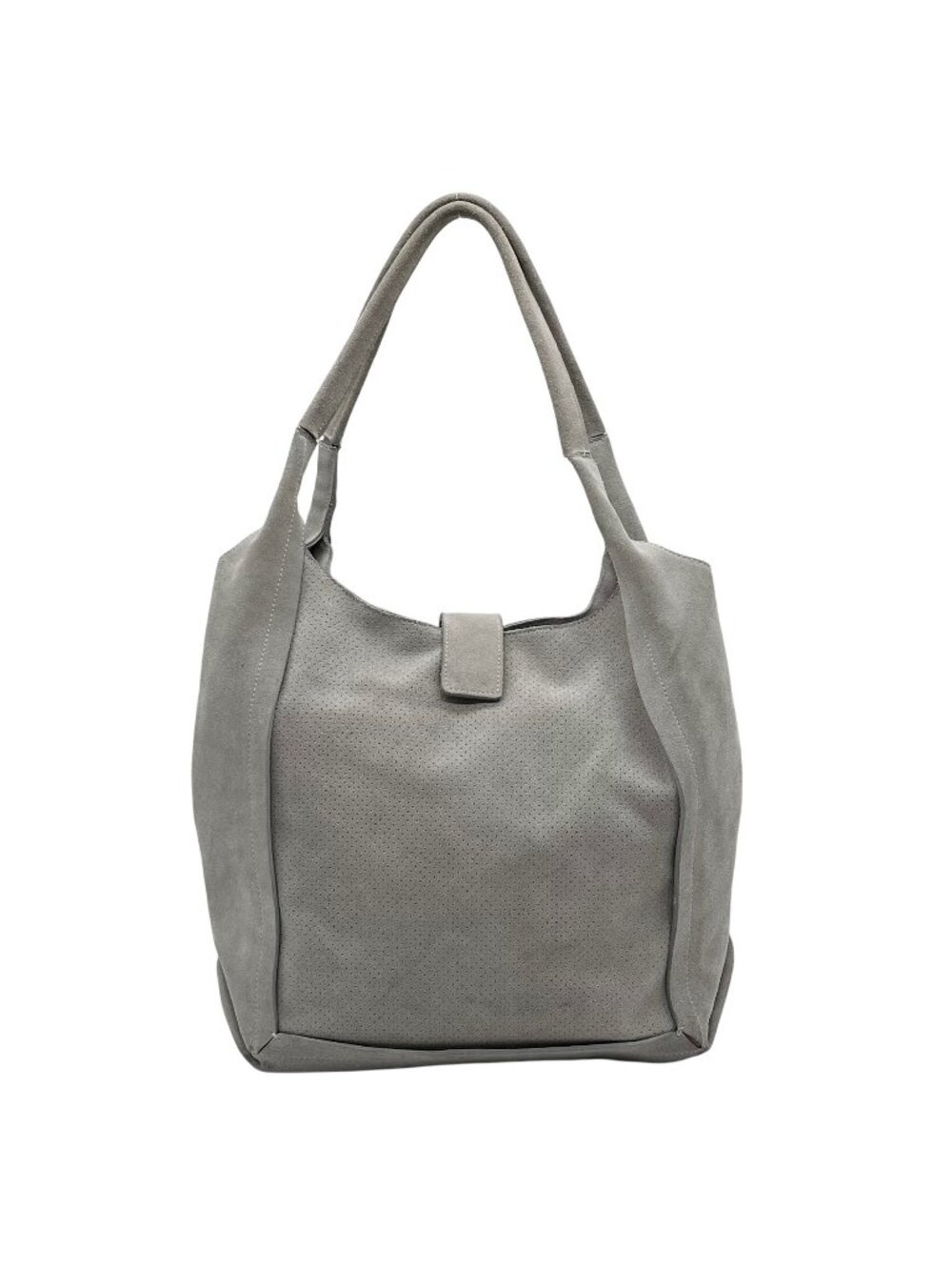 Donald J Pliner Gray Suede Perforated Shoulder Bag